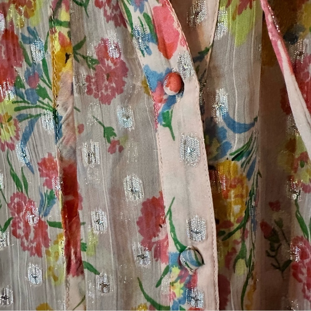 Lipsy Button-Front Multicolour Metallic Floral Top Boho Cottagecore Size 10 - Picture 6 of 14